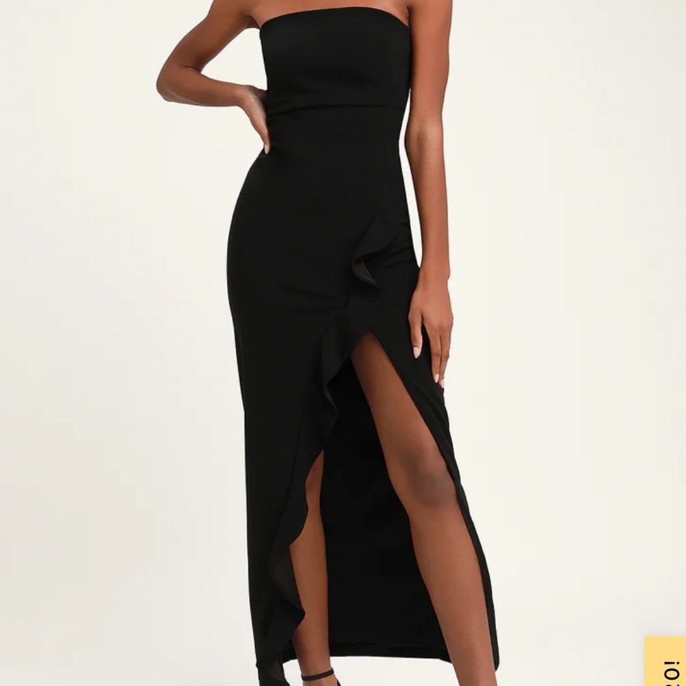 After Hours black strapless ruffle maxi dress -lulus medium